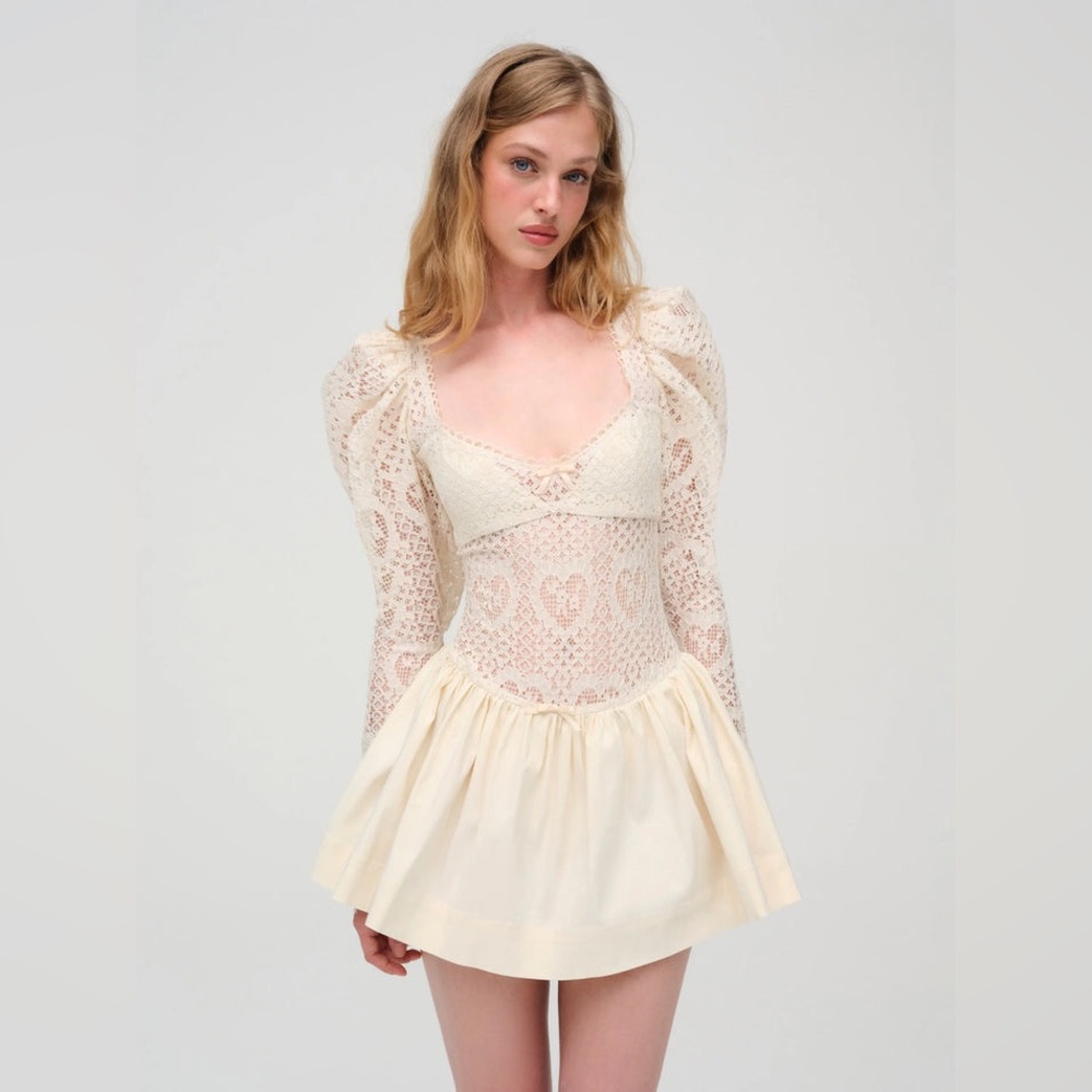For Love & Lemons Doily Lace Mini Dress in Cream Size Small NWT
